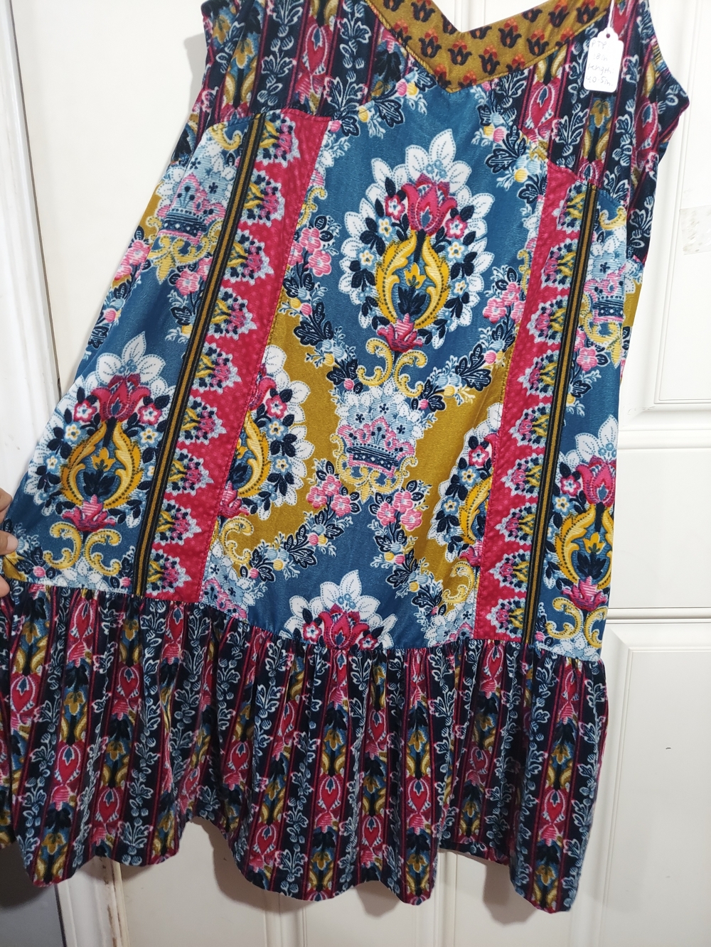 Anthropologie Blue Pink Mustard Floral Patchwork Maxi Skirt